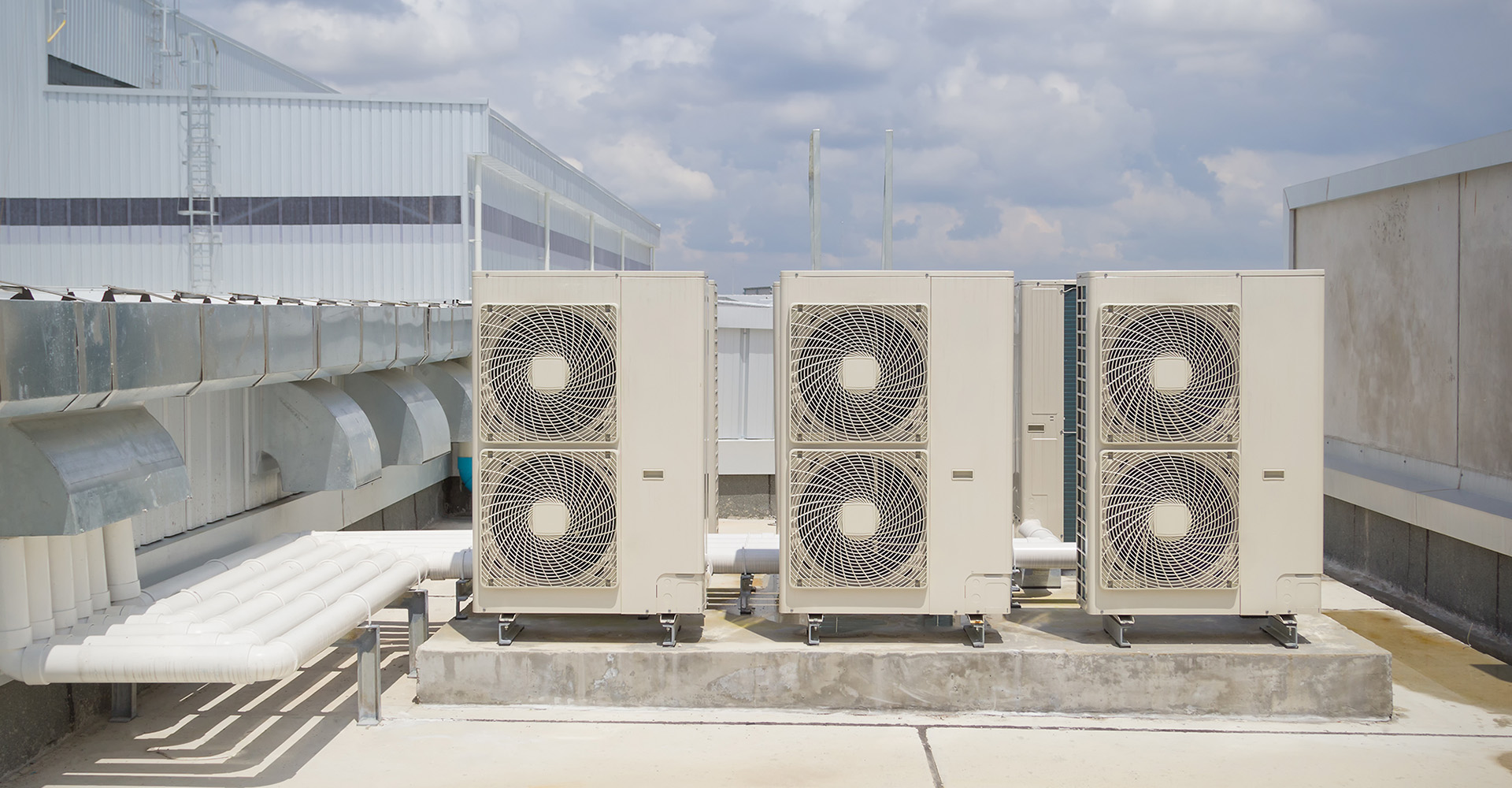 Rooftop HVAC systems serving commercial buildings