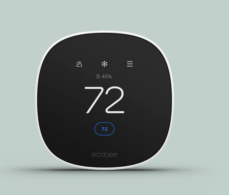 Smart thermostat interface in a living room setting