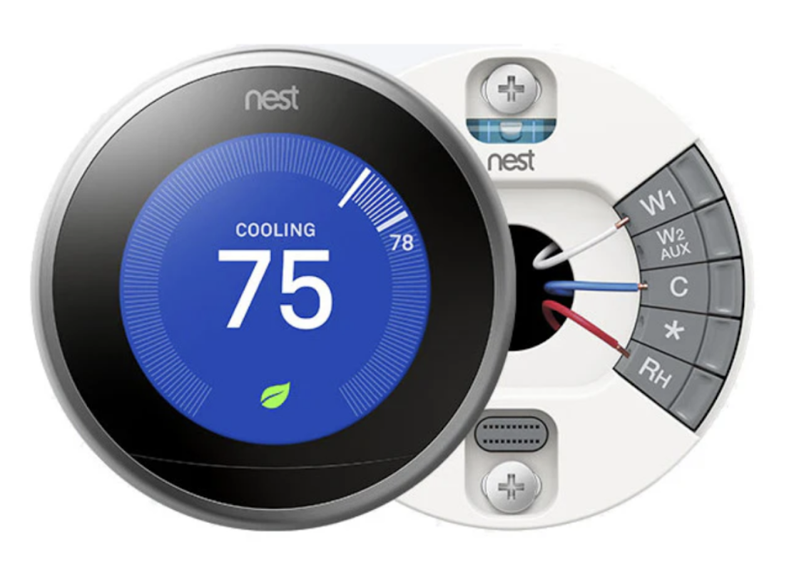 Nest Learning Thermostat display and wiring base for HVAC installation